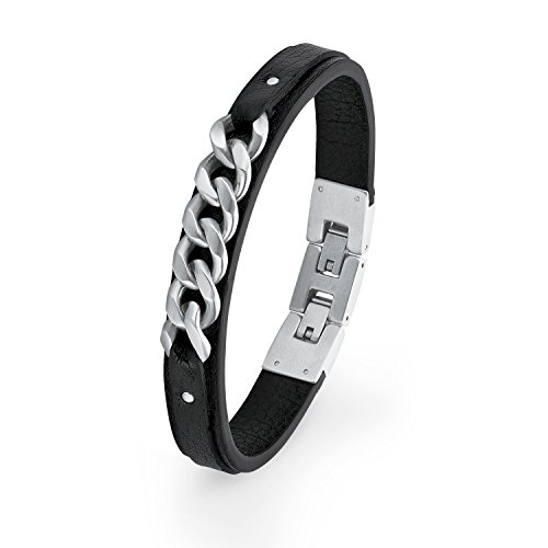 S.Oliver Herren Armband Leder Edelstahl Ketten mattiert 20+1,5cm schwarz S.Oliver Herren Armband Leder Edelstahl Ketten mattiert 20+1,5cm schwarz