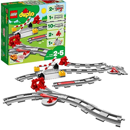 LEGO DUPLO Eisenbahn Schienen, Zugschienen-Bauset mit rotem Signalstein, Kinderspielzeug für Jungen und Mädchen ab 2 Jahren, Steine 10882