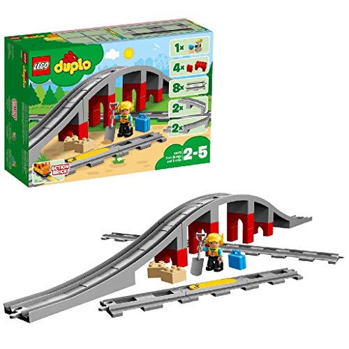 LEGO DUPLO Eisenbahnbrücke und Schienen-Set, Kinderspielzeug mit Signalstein, Spielzeugeisenbahn für Mädchen und Jungen ab 2 Jahren 10872