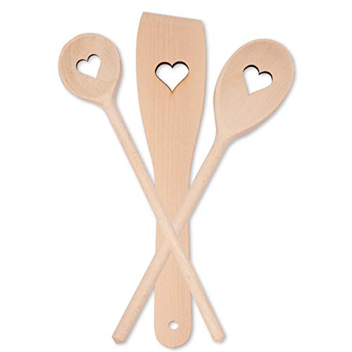 HOFMEISTER® 3-teiliges Koch-Set mit Herz, 30 cm, robust aus Buchenholz, handgefertigt in Europa, 2X Kochlöffel & 1x Pfannenwender, Keine Kratzer im Topf, Geschenk mit Herz für Verliebte HOFMEISTER® 3-teiliges Koch-Set mit Herz, 30 cm, robust aus Buchenholz, handgefertigt in Europa, 2X Kochlöffel & 1x Pfannenwender, Keine Kratzer im Topf, Geschenk mit Herz für Verliebte