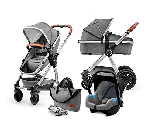 Kinderkraft Kinderwagen 3 in 1 VEO, Kinderwagenset, Kombikinderwagen, Buggy, Autositz, Zubehör, Travel System, Zweistufige Federung, Große Räder, Einfaches Zusammenklappen, Grau Kinderkraft Kinderwagen 3 in 1 VEO, Kinderwagenset, Kombikinderwagen, Buggy, Autositz, Zubehör, Travel System, Zweistufige Federung, Große Räder, Einfaches Zusammenklappen, Grau