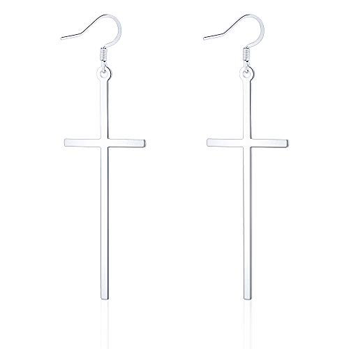 VU100 1 Paar Lange Ohrringe Kreuz für Damen Mädchen Edelstahl Ohrstecker Kreuz Anhänger Ohrschmuck Silber VU100 1 Paar Lange Ohrringe Kreuz für Damen Mädchen Edelstahl Ohrstecker Kreuz Anhänger Ohrschmuck Silber