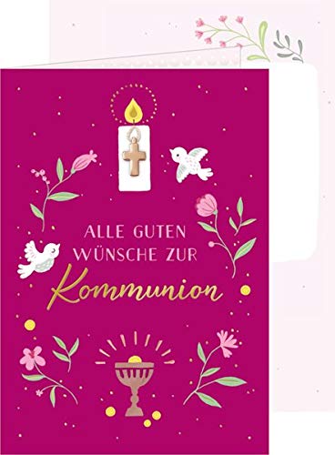 Grußkarte - Alle guten Wünsche zur Kommunion (beere): mit Kreuz-Anhänger