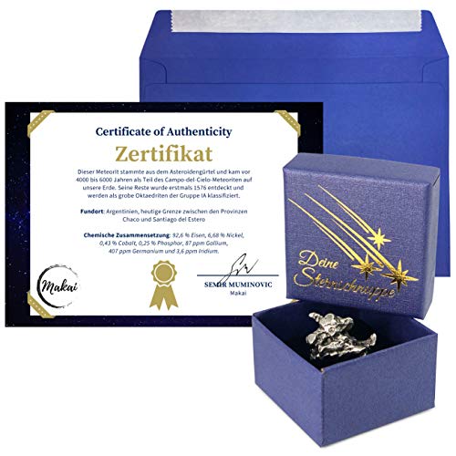 Makai echter Meteorit ca. 15 Gramm Sternschnuppe mit Echtheits-Zertifikat Geschenkkarte Box individueller personalisierbarer Karte mit Widmung (Echtheitszertifikat) Makai echter Meteorit ca. 15 Gramm Sternschnuppe mit Echtheits-Zertifikat Geschenkkarte Box individueller personalisierbarer Karte mit Widmung (Echtheitszertifikat)