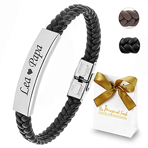 TMT Personalisiertes Leder Armband mit Gravur | braun schwarz| mit namen für Männer und Jungs Geschenk für Ihn | Jahrestag Valentinstag Geburtstag Glücksbringer