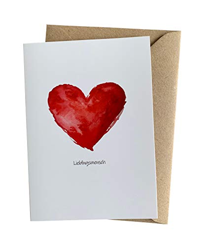 Herzfunkeln® Lieblingsmensch Karte für Freundin, Freund, Frau & Mann mit rotem Herz in DIN A6 - Umschlag aus Recyclingpapier - Liebe Grußkarte zum Jahrestag, Valentinstag, Hochzeitstag & Freundschaft