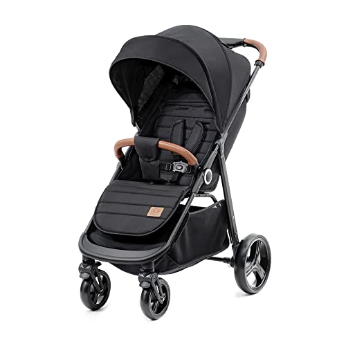 Kinderkraft GRANDE PLUS Kinderkraft buggy von Geburt bis 22 kg, Zusammenklappen mit einer Hand, Liegeposition, großes Verdeck mit Fenster, alle 4 Räder gedämpft, geräumige Sitz, Schwarz