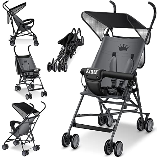 KIDIZ® Kinderwagen CITY Buggy Kinderbuggy klappbar Sportwagen Faltbar 360° 4-Zoll-Räder Inkl. Sonnen- und Regenverdeck zusammenklappbar 5-Punkt-Sicherheitsgurt ab 6 Monate, Anthrazit