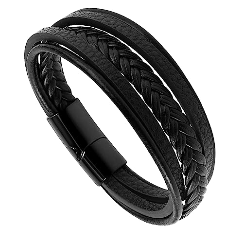 Yolev Geflochtenes Lederarmband Herren aus Edelstahl für Männer Armband aus Leder und Magnetischem Knopfarmband aus Stahl Leder Armband Herren Yolev Geflochtenes Lederarmband Herren aus Edelstahl für Männer Armband aus Leder und Magnetischem Knopfarmband aus Stahl Leder Armband Herren