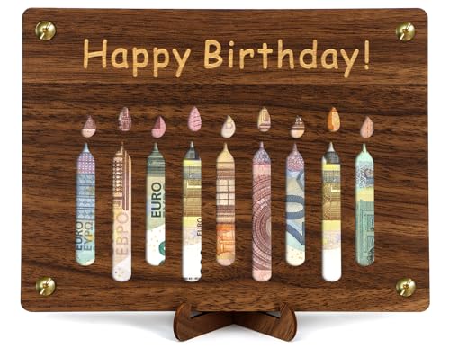 Giftota Geldgeschenke Geburtstag - Happy Birthday - Geschenke aus Holz, Geldgeschenke Verpackung mit Geburtstagskarte
